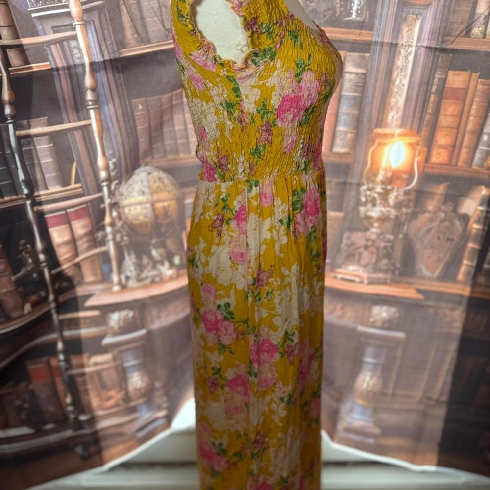 Yellow Lark & Grey Floral Maxi Dress - Picture 3 of 7